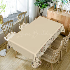 Lofaris Elegant White Beige With Flower Edged Tablecloth