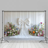 Lofaris Elegant White Bow Colorful Floral Wedding Backdrop