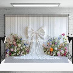Lofaris Elegant White Bow Colorful Floral Wedding Backdrop