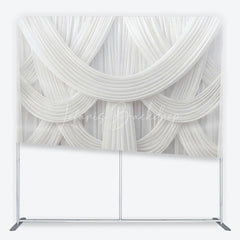 Lofaris Elegant White Draped Fabric Square Double-Sided Backdrop Luxurious Swag Design for Wedding Party and Event Photography