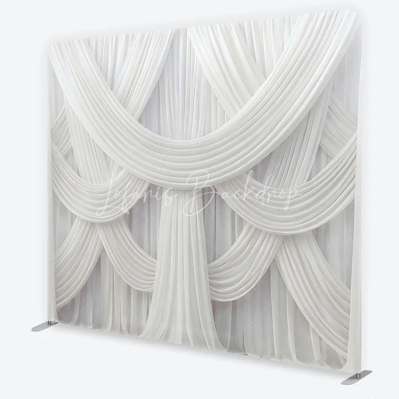 Lofaris Elegant White Draped Fabric Square Double-Sided Backdrop Luxurious Swag Design for Wedding Party and Event Photography
