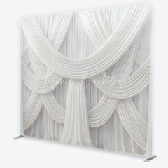 Lofaris Elegant White Draped Fabric Square Double-Sided Backdrop Luxurious Swag Design for Wedding Party and Event Photography