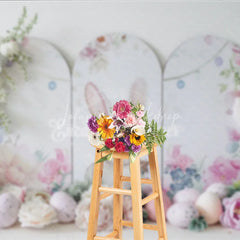 Lofaris Elegant White Easter Bunny Backdrop Floral Arch and Speckled Eggs Spring Party Decoration