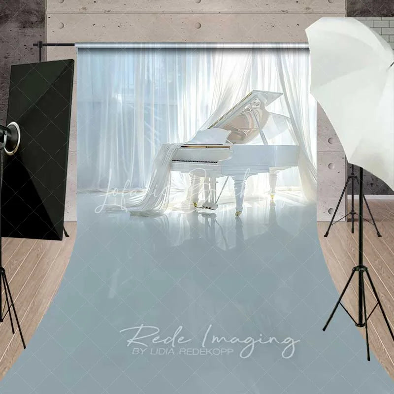 Lofaris Elegant White Grand Piano Sweep Backdrop Glossy Floor Photography Mat Music Room Decoration