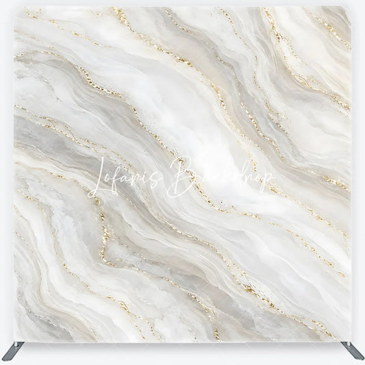Lofaris Elegant White Grey Gold Marble Abstract Square Double-Sided Backdrop Shimmering Glitter Design for Photography