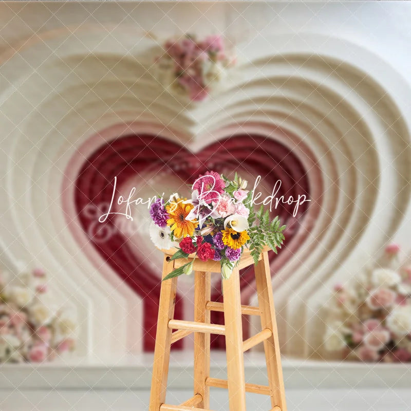 Lofaris Elegant White Pink and Red Layered Heart Floral Photography Backdrop Romantic Valentine’s Day Wedding Anniversary Decor