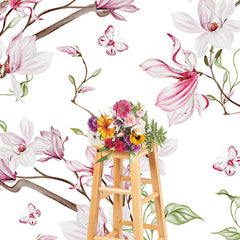 Lofaris Elegant White Pink Floral Leaves Photography Backdrop