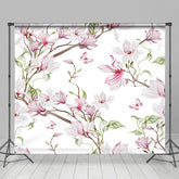 Lofaris Elegant White Pink Floral Leaves Photography Backdrop