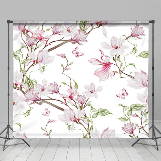 Lofaris Elegant White Pink Floral Leaves Photography Backdrop