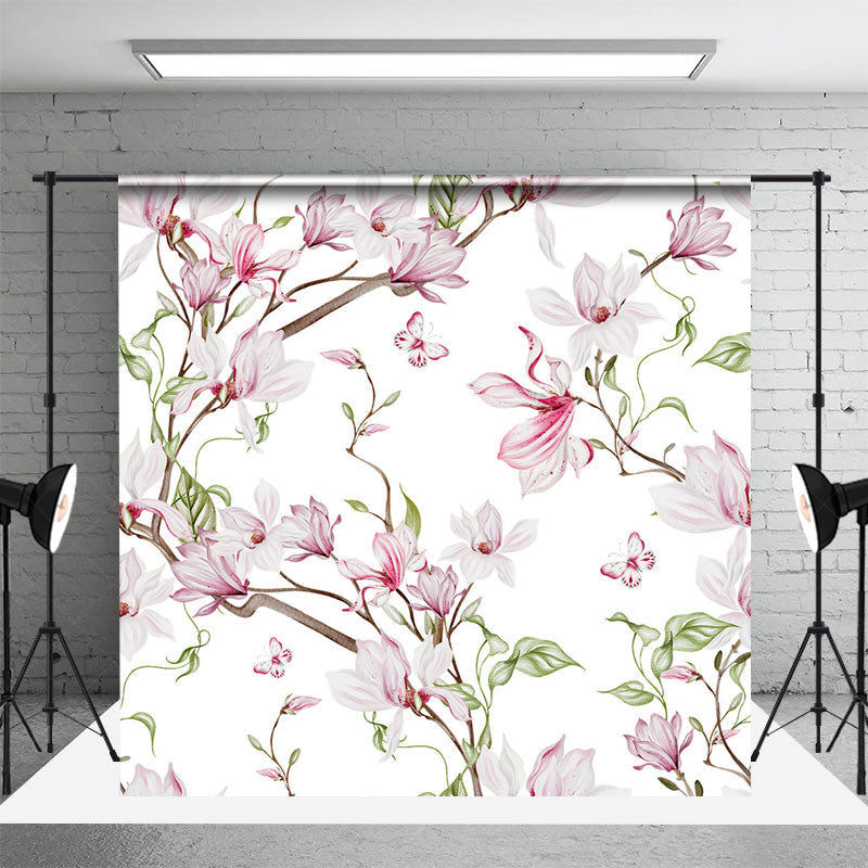 Lofaris Elegant White Pink Floral Leaves Photography Backdrop