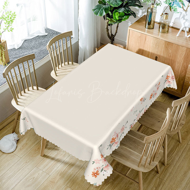 Lofaris Elegant White Pink Orange Flower Edge Tablecloth