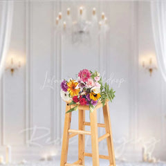 Lofaris Elegant White Room Photography Backdrop Crystal Chandelier Curtains Candles Background Wedding Bridal Photo Prop