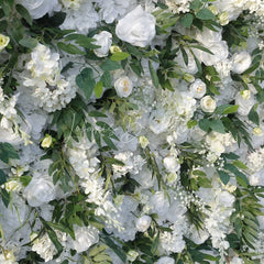 Lofaris Elegant White Rose and Green Leaf Artificial Flower Wall Lush Floral Backdrop for Wedding Party Events