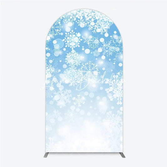 Lofaris Elegant White Snowflakes Blue Gradient Bokeh Round Top Arch Backdrop Winter Wonderland Holiday Party Decor