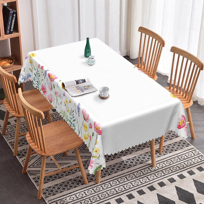 Lofaris Elegant White Table With Flower Edged Tablecloth