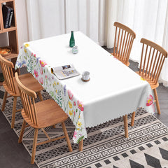 Lofaris Elegant White Table With Flower Edged Tablecloth