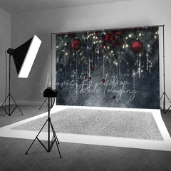 Lofaris Elegant Winter Night Backdrop Dark Grey Wall Hanging Icicles Red Ornaments Photo Background