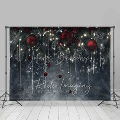 Lofaris Elegant Winter Night Backdrop Dark Grey Wall Hanging Icicles Red Ornaments Photo Background