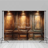 Lofaris Elegant Wood Wall Photography Backdrop Vintage Library or Office with Spotlights Classic Dark Academia Photo Prop