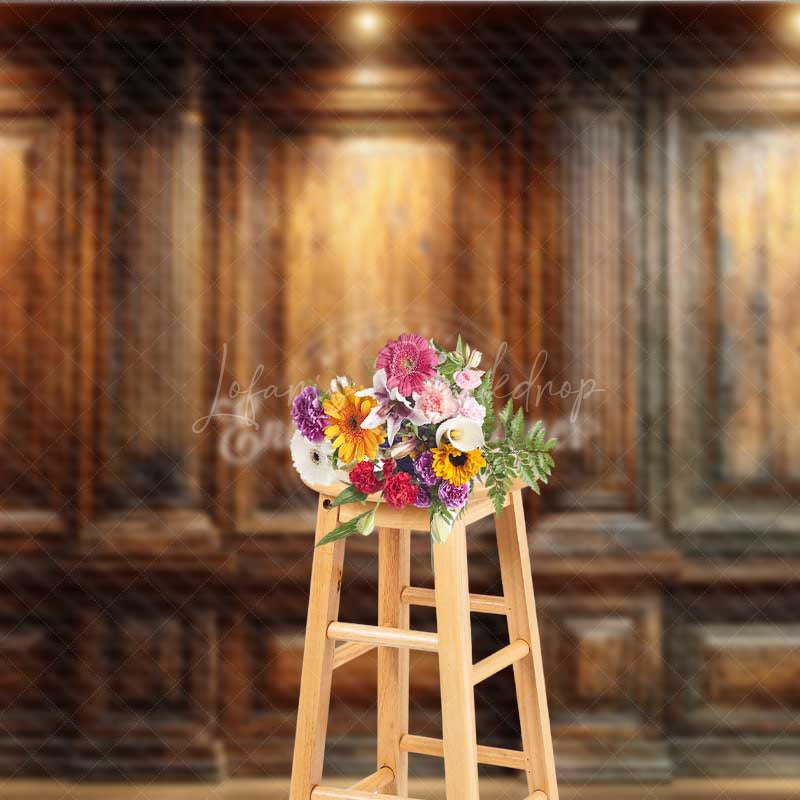 Lofaris Elegant Wood Wall Photography Backdrop Vintage Library or Office with Spotlights Classic Dark Academia Photo Prop