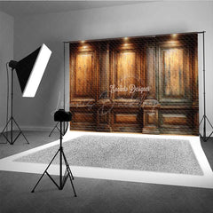 Lofaris Elegant Wood Wall Photography Backdrop Vintage Library or Office with Spotlights Classic Dark Academia Photo Prop