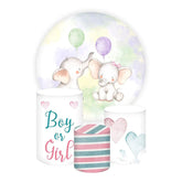 Lofaris Elephant Gender Reveal Baby Shower Round Backdrop Kit Cute Boy or Girl Elephants He She Photo Prop Decor