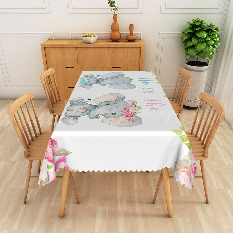 Lofaris Elephant Gender Reveal Rectangular Tablecloth