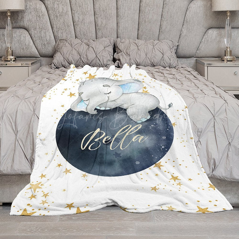 Lofaris Elephant Starry Night Moon Custom Name Baby Blanket