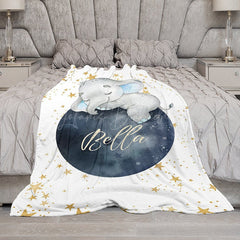 Lofaris Elephant Starry Night Moon Custom Name Baby Blanket