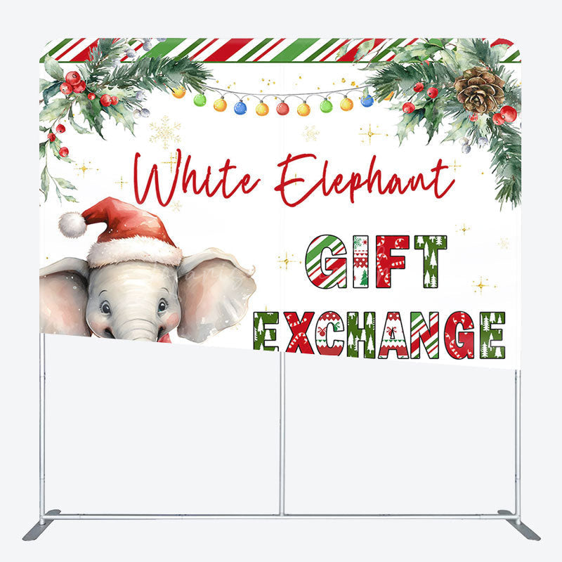 Lofaris Elephant Xmas Gift Exchange Tension Fabric Backdrop