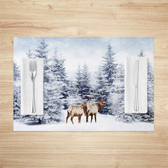 Lofaris Elk Snowland Pine Forest Winter Set Of 4 Placemats
