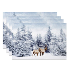 Lofaris Elk Snowland Pine Forest Winter Set Of 4 Placemats