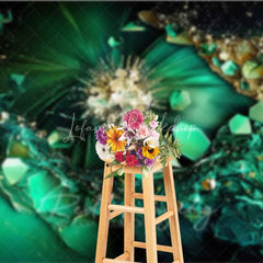 Lofaris Emerald Green Crystal Burst Abstract Backdrop Gold Fluid Art Photography Background Elegant Party Decor