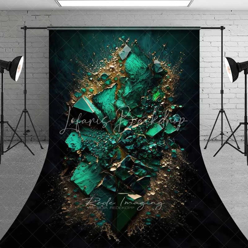Lofaris Emerald Green Shattered Crystal Backdrop Luxury Gold Dust and Abstract Gemstone Photography Background