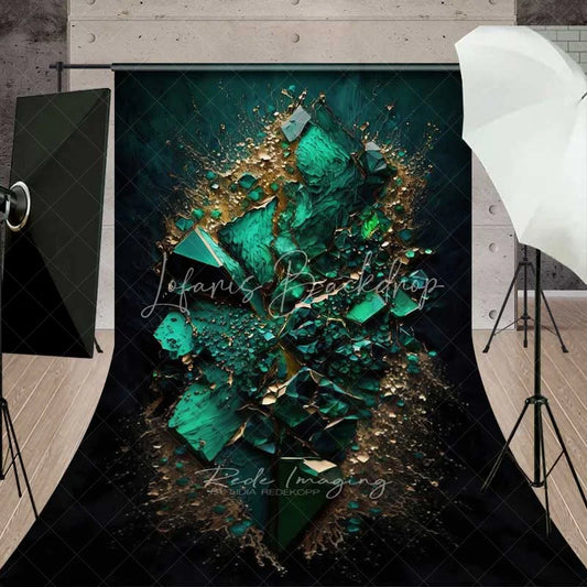 Lofaris Emerald Green Shattered Crystal Backdrop Luxury Gold Dust and Abstract Gemstone Photography Background