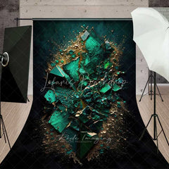 Lofaris Emerald Green Shattered Crystal Backdrop Luxury Gold Dust and Abstract Gemstone Photography Background