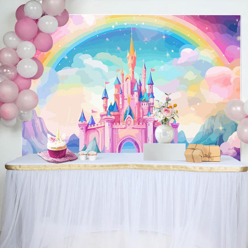 Lofaris Enchant Pink Castle Golden Crowns rainbow Backdrop