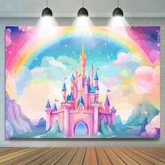 Lofaris Enchant Pink Castle Golden Crowns rainbow Backdrop