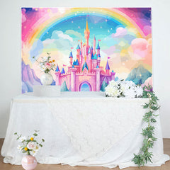 Lofaris Enchant Pink Castle Golden Crowns rainbow Backdrop