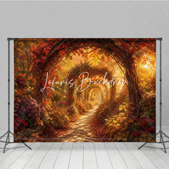 Lofaris Enchanted Autumn Archway Path Photography Backdrop Vibrant Red and Orange Fall Colors for Photoshoot