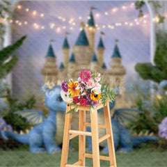 Lofaris Enchanted Castle Cake Smash Photography Backdrop Cute Twin Dragons with Fairy Lights Magical Birthday Prop