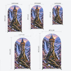 Lofaris Enchanted Castle Tower Waterfall Round Top Arch Backdrop Magical Fairytale Cherry Blossom Forest Sunset Decor