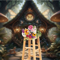 Lofaris Enchanted Fairy House Photography Backdrop with Magical Forest Glowing Mushrooms and Whimsical Butterfly Wings