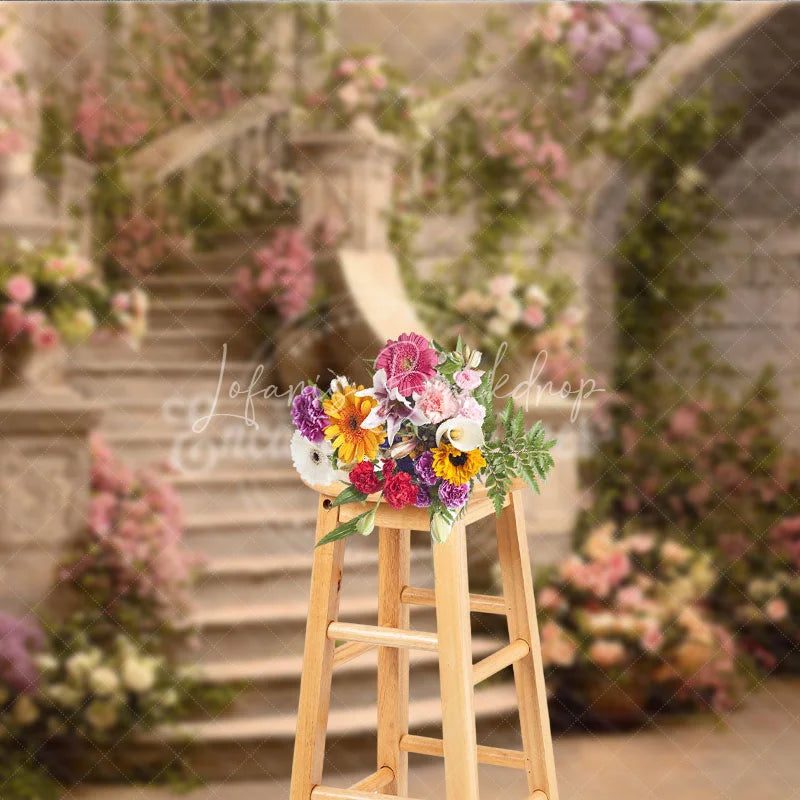 Lofaris Enchanted Floral Staircase Photography Backdrop Romantic Garden Party Decor