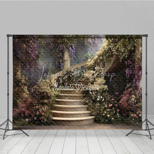 Lofaris Enchanted Floral Staircase Photography Backdrop Romantic Garden Wedding or Portrait Studio