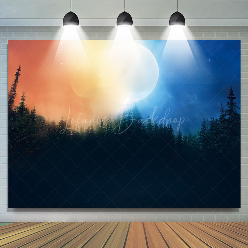 Lofaris Enchanted Forest at Night Photography Backdrop Magical Full Moon and Pine Trees Mysterious Moody Scenery Prop