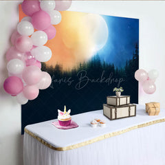 Lofaris Enchanted Forest at Night Photography Backdrop Magical Full Moon and Pine Trees Mysterious Moody Scenery Prop