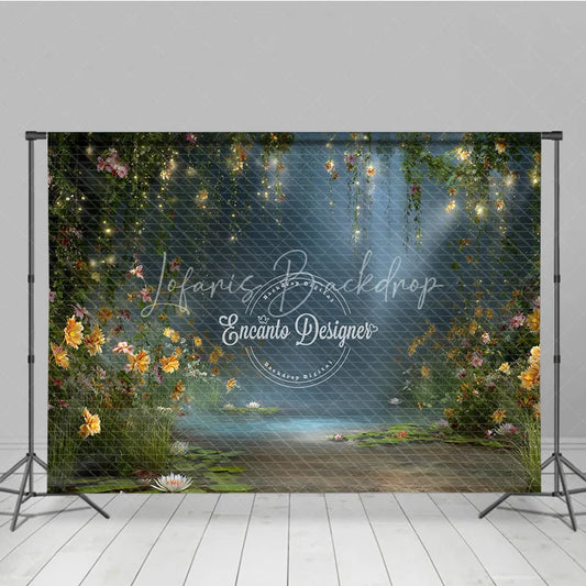 Lofaris Enchanted Forest Backdrop Magical Fairy Garden Background Water Lily Pond with String Lights Photo Props