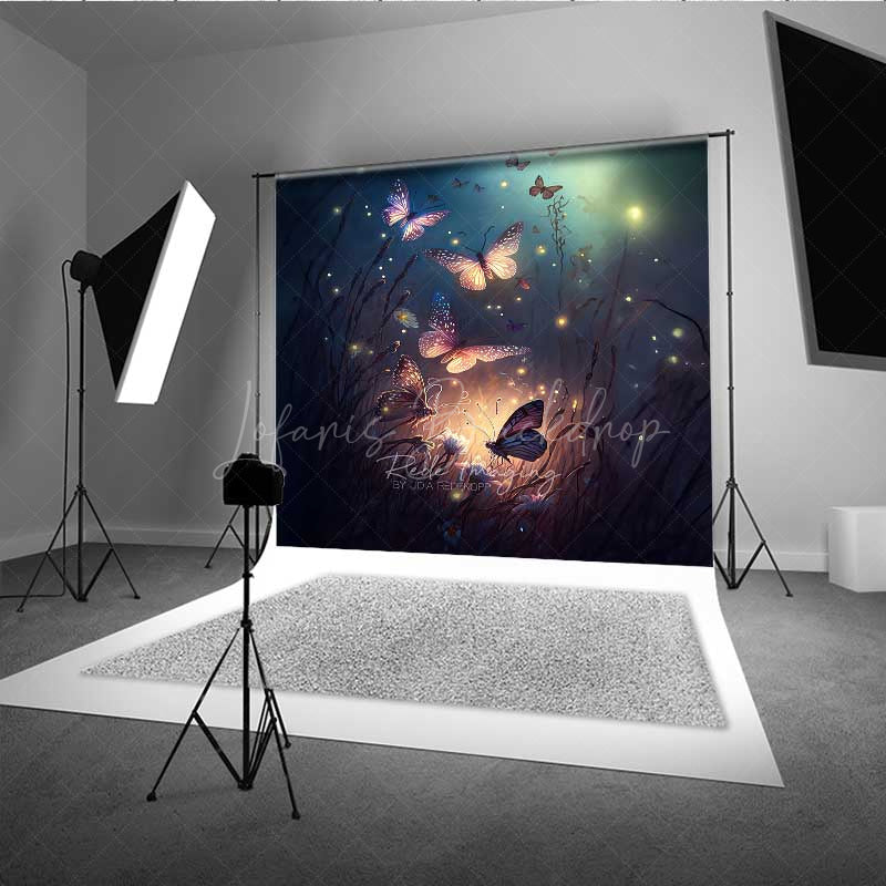 Lofaris Enchanted Forest Butterflies Photography Backdrop Magical Glowing Insects at Night Moody and Ethereal Photo Prop