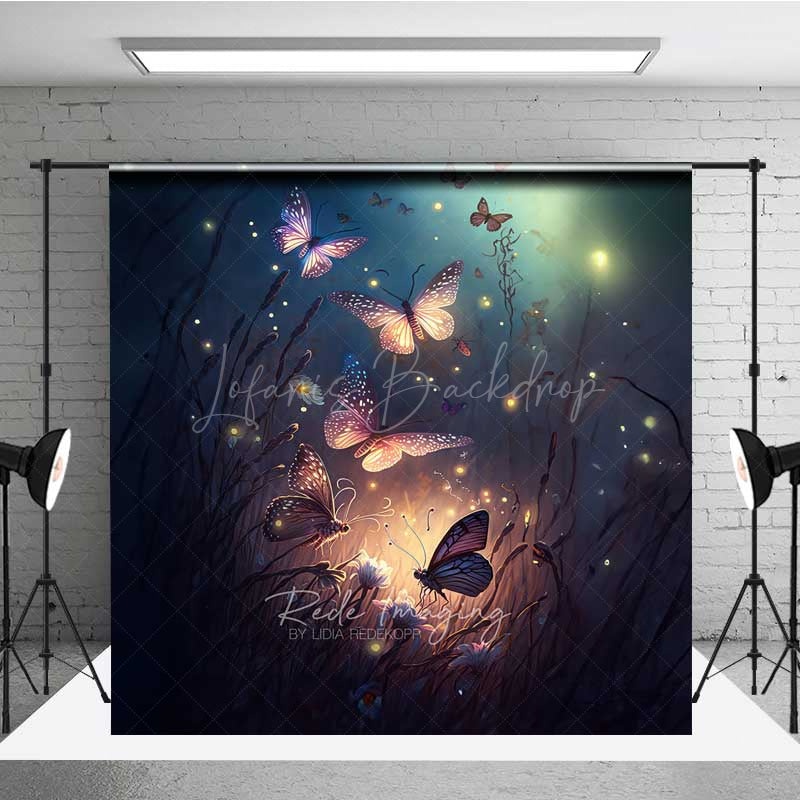 Lofaris Enchanted Forest Butterflies Photography Backdrop Magical Glowing Insects at Night Moody and Ethereal Photo Prop